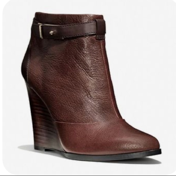Coach Brown Leather Wedge Melody Booties sz 10 - Picture 1 of 13